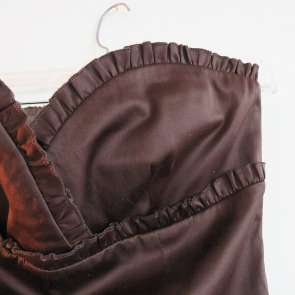 VINTAGE Y2K RW & CO Espresso Brown Satin Sweetheart Tulle Dress Goth - Size US 0 - Picture 3 of 15